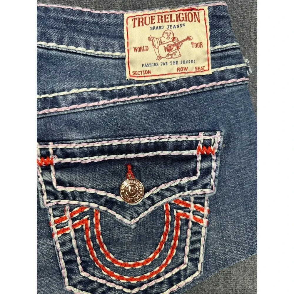 True Religion Spicy Short Flap Super T Denim Shorts Wave Lily Blue‎ W29 NEW